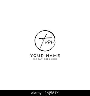 T, M, TM Initial letter handwritten and signature vector logo. Business template in round shape line art Stock Vector