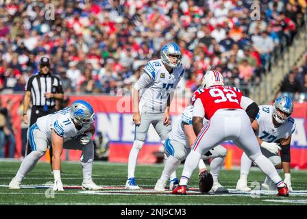 FOXBOROUGH, MA - OCTOBER 09: Detroit Lions running back Jamaal Williams  (30) interacts with fans prior to the NFL game between Detroit Lions and  New England Patriots on October 9, 2022, at