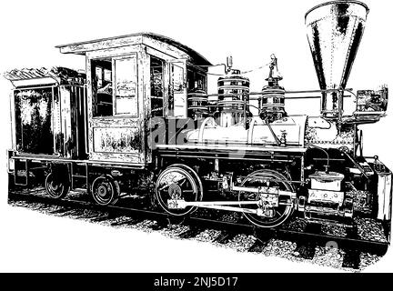 vintage steam train on tracks, vector illustration Stock Vector