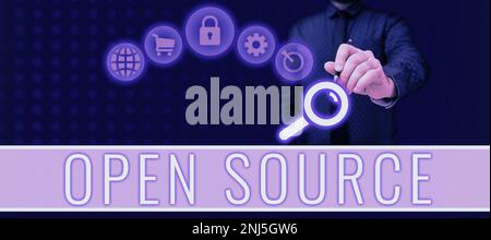 Sign displaying Open Source. Conceptual photo denoting software which original source code freely available Stock Photo