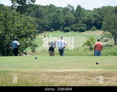 Fort Jackson golfers brought the heat despite temperatures during the Commanding General’s 1st Friday Golf Tournament Aug. 5.    “The turnout was great. We had over 12 teams despite the heat,” said Paul Tabor, Fort Jackson Golf Course head golf professional.    The Captain’s Choice game featured a four person teams playing a 12-hole course. The tournament also featured mini games such as closest to the pin and longest drive.     The tournaments are held the first Friday of the month and those wishing to play can register in four person teams or will be matched with a team for single registers. Stock Photo