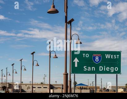 Gila Bend, AZ - Nov. 28, 2022: Highway sign for Interstate 8 West toward San Diego Stock Photo