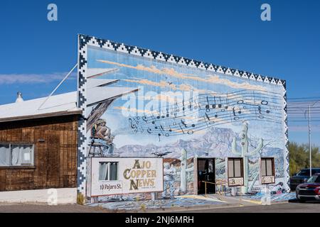 Ajo, AZ - Nov. 28, 2022: Ajo Copper News building downtown holds the local newspaper, a print shop, bookstore, and art gallery. Stock Photo
