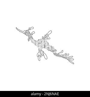 Single curly line drawing of elegant seadragon abstract art. Continuous line drawing design vector illustration of camouflaged, floating seaweed Stock Vector