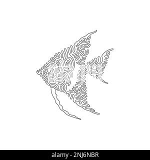 Continuous curve one line drawing of beautiful angelfish abstract art. Single line editable vector illustration of angelfish thin, bodied fish Stock Vector