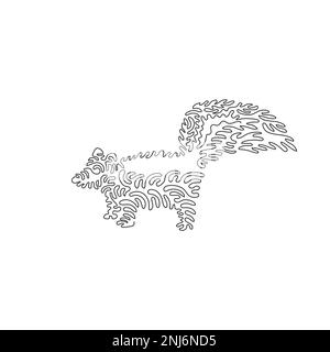 Single one line drawing of cute skunk abstract art. Continuous line drawing design vector illustration of black and white adorable mammal Stock Vector
