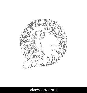 Continuous curve one line drawing of beautiful red panda abstract art in circle. Single line editable vector illustration of charming red panda Stock Vector