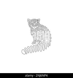 Single one line drawing of a cute red panda sitting abstract art. Continuous line drawing design vector illustration of long and thick red panda tail Stock Vector
