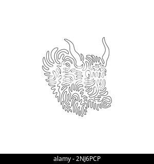 Continuous curve one line drawing of cute yak, curve abstract art. Single line editable vector illustration of yak has long and curved horns Stock Vector