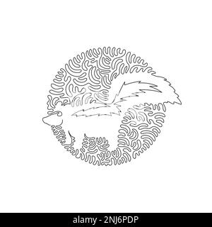 Continuous curve one line drawing of standing skunk abstract art in circle. Single line editable stroke vector illustration of omnivorous mammal Stock Vector