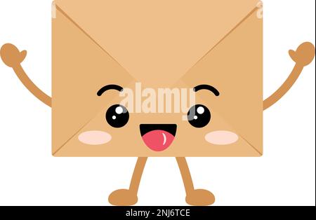 Craft envelopes cute kawaii character with arms and legs. Stock Vector