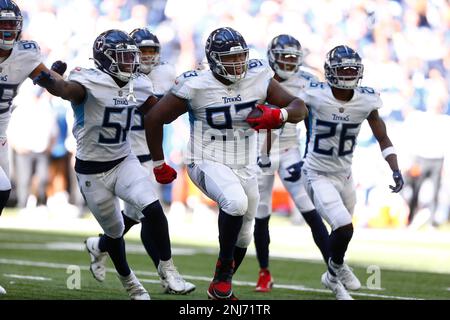 Tennessee Titans defensive tackle Teair Tart (93) leaves the field after  the first half of an NFL football game against the Jacksonville Jaguars,  Saturday, Jan. 7, 2023, in Jacksonville, Fla. (AP Photo/Phelan