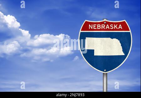 Nebraska state map - road sign Stock Photo