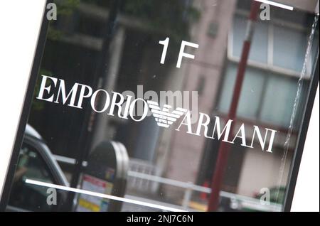 The trademark of Emporio Armani is seen in Shinjuku Ward Tokyo on