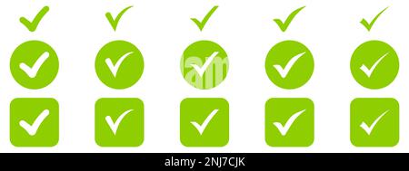 Check mark and x set icon. Simple web buttons. Checkmarks and x or confirm. Round checkmark. Stock Vector