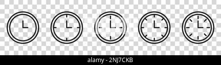 Vector Time and Clock icons set.Clocks icon collection design. Horizontal set of analog clock icon symbol .Circle arrow icon.Vector illustration. Stock Vector