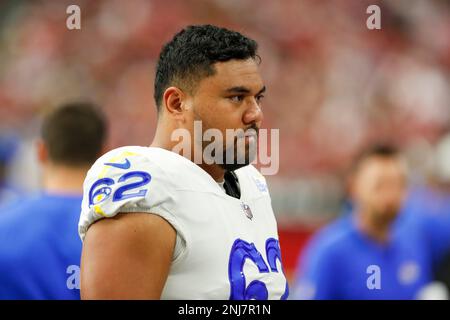 Los Angeles Rams guard Jeremiah Kolone (62) and center Coleman