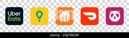 Popular food delivery service logos: Uber Eats, Glovo, Doordash