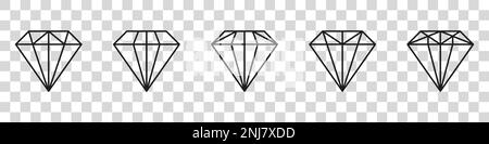 Diamond icon. Big collection quality diamonds. Linear diamond style and silhouette. Royal diamond icons collection set. Stock Vector
