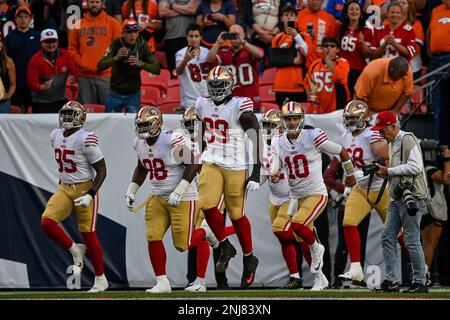 San Francisco 49ers players, including Tarvarius Moore (33), warm up during  practice, Thursday, Jan. 30, 2020, in Coral Gables, Fla., for the NFL Super  Bowl 54 football game. (AP Photo/Wilfredo Lee Stock Photo - Alamy