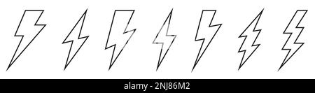 Vector electric lightning bolt logo set isolated on white background for electric power symbol, poster, t shirt. Thunder icon. Storm pictogram. Flash Stock Vector