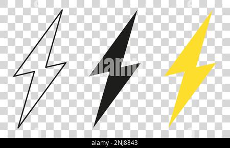 Vector electric lightning bolt logo set isolated on white background for electric power symbol, poster, t shirt. Thunder icon. Storm pictogram. Flash Stock Vector