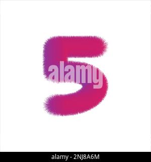 High Quality 3D Shaggy Number 5 on White Background . Isolated Vector Element Stock Vector
