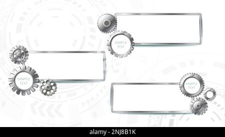 Infographic, team work, 3d realistic vector icon illustration. Metal gear wheels on tech background. Stock Vector