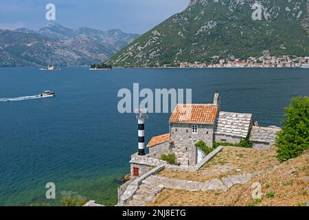 15th century Our Lady of the Angels Church on the isthmus Verige along the Bay of Kotor / Boka in the Adriatic Sea, southwestern Montenegro Stock Photo