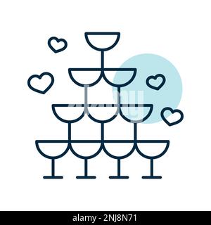 Wedding pyramid from glasses isolated icon. Vector illustration, romance elements. Sticker, patch, badge, card for marriage, valentine Stock Vector