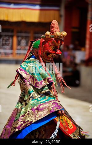 Buddhist monk dancing Cham, also Tsam dance - during festival. Lamayuru gompa - Ladakh, Jammu and Kashmir - India Stock Photo