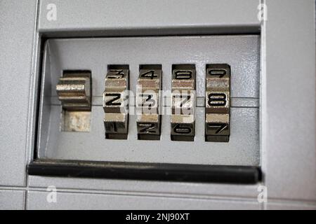 numbers on a keypad lock holding keys for a holiday rental property Lanzarote, Canary Islands, Spain Stock Photo
