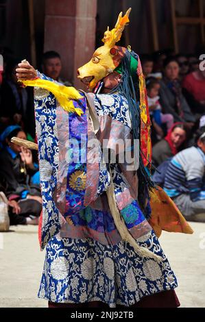 Buddhist monk dancing Cham, also Tsam dance - during festival. Lamayuru gompa - Ladakh, Jammu and Kashmir - India Stock Photo