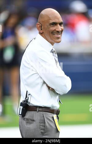 INGLEWOOD, CA - SEPTEMBER 8: Tony Dungy and Rodney Harrison of NBC Sports  during an NFL game between the Los Angeles Rams and the Buffalo Bills on  September 08, 2022, at SoFi