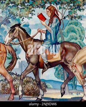 The Clerk of Oxenford. Detail from the Canterbury Tales Mural by Ezra Winter, Library of Congress John Adams Building, Washington DC. Stock Photo