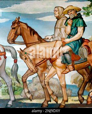The Parson and his brother the Ploughman. Detail from the Canterbury Tales Mural by Ezra Winter, Library of Congress John Adams Building, Washington DC, 1936. Stock Photo