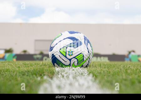 Nova Mutum, Brazil. 22nd Feb, 2023. MT - Nova Mutum - 02/22/2023 - COPA DO BRASIL 2023, NOVA MUTUM X LONDRINA - The match ball seen before the match between Nova Mutum and Londrina at the Valdir Doilho Wons stadium for the 2023 Copa do Brasil championship. Photo: Gil Gomes /AGIF/Sipa USA Credit: Sipa USA/Alamy Live News Stock Photo