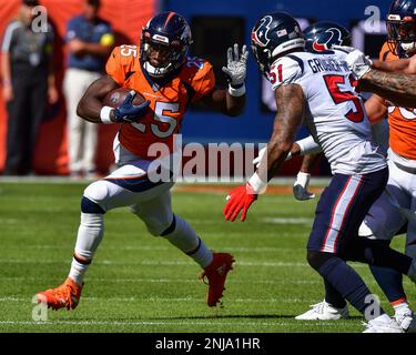 September 18, 2022: Houston Texans cornerback Desmond King II (25) catches  punt in the football game between the Denver Broncos and Houston Texans at  Empower Field Field in Denver, CO. Denver hung