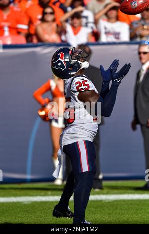 September 18, 2022: Houston Texans cornerback Desmond King II (25) catches  punt in the football game between the Denver Broncos and Houston Texans at  Empower Field Field in Denver, CO. Denver hung