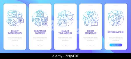 Digital marketing gamification pros blue gradient onboarding mobile app screen Stock Vector