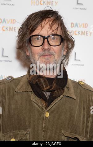 London, UK. 23 February, 2023. Jarvis Cocker attends the Gala opening of David Hockney: Bigger & Closer (not smaller & further away) exhibition Arrivals at the Lightroom, Kings Cross in London, England. Credit: S.A.M./Alamy Live News Stock Photo