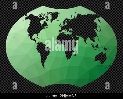 Low poly map of the world. Ginzburg 6 projection. Polygonal map of the world on transparent background. Stencil shape geometric globe. Neat vector ill Stock Vector