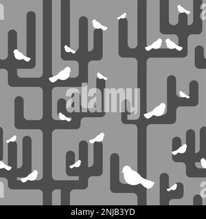 Trees and birds pattern seamless. Baby fabric texture Stock Vector