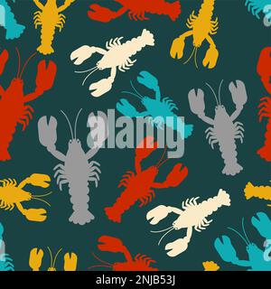 Crayfish pattern seamless. Sea animal with claws background. Baby fabric texture Stock Vector