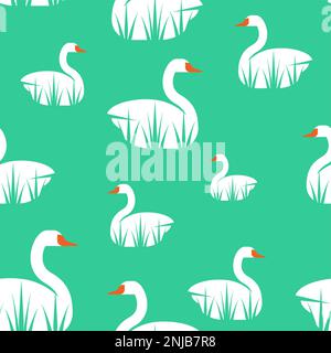 Swan pattern seamless. Baby fabric texture. Vector background Stock Vector