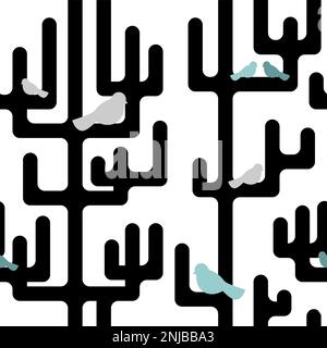 Trees and birds pattern seamless. Baby fabric texture Stock Vector
