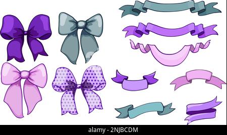 green and lavender bows and banners . Vector Illustration Stock Vector