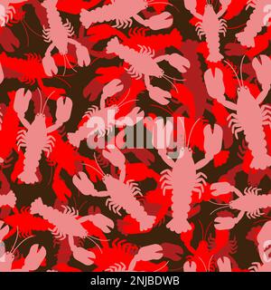 Crayfish red army pattern seamless. Sea animal with claws Military texture for hunters and soldiers Stock Vector