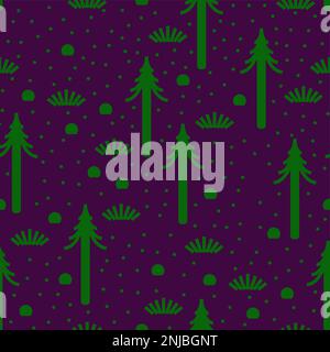Night forest pattern seamless. Evening thicket background. Vector illustration Stock Vector