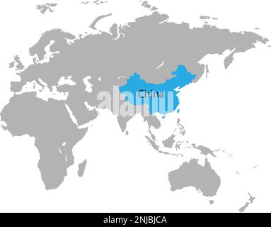 World map highlighted china with blue mark vector illustration. Stock Vector